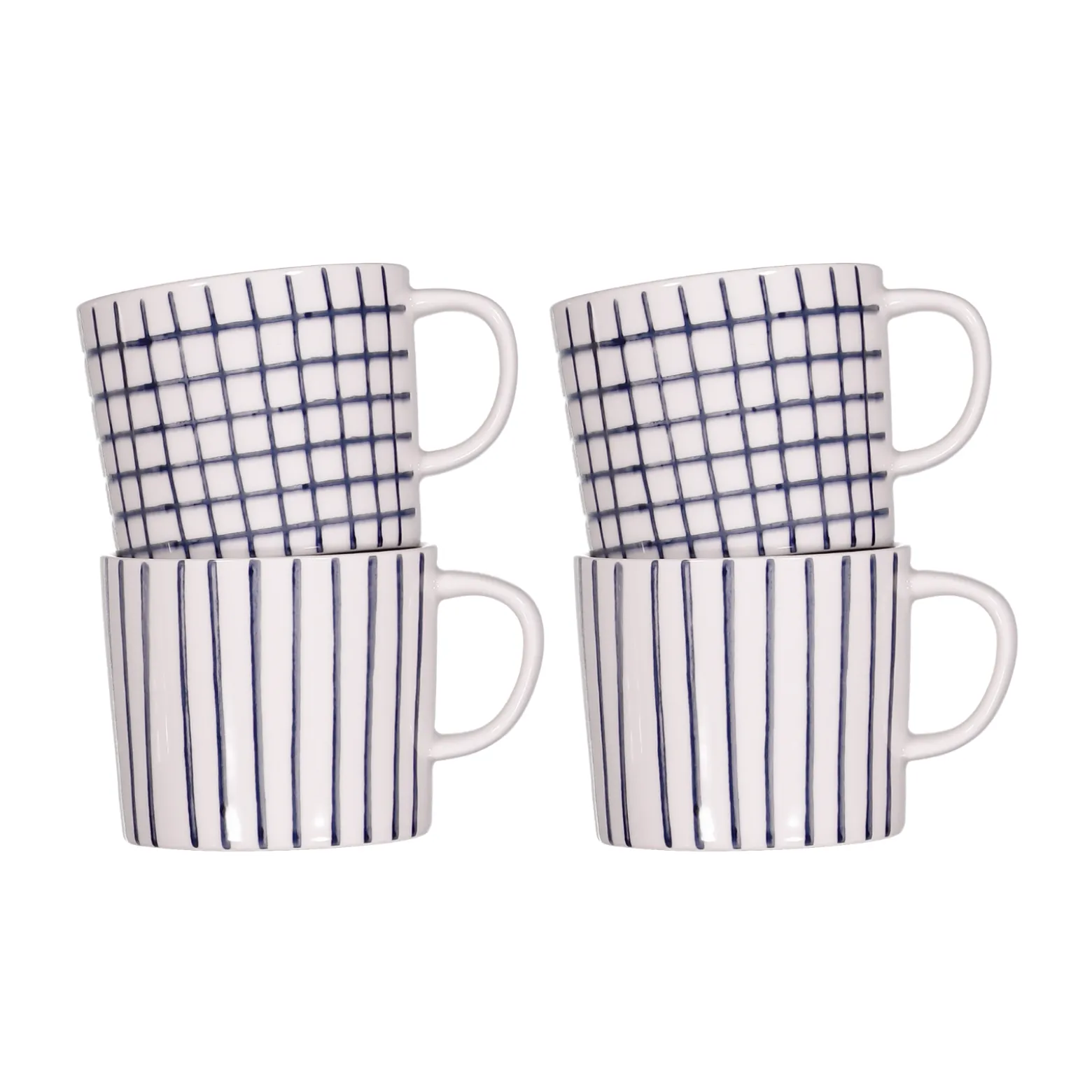 Mugg Checks & Stripes 4-p vit/blå
